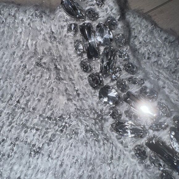 NWT Jcrew Embellished pullover sweater with rhinestone collar and sparkle knit M - Picture 10 of 12